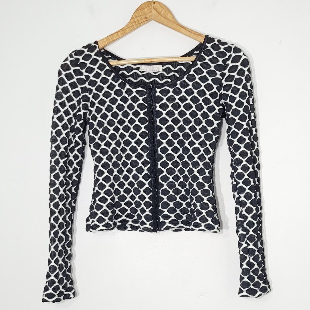 X:S Clothing Black & White Patterned Round Neck Long Sleeve Hook & Loop Top